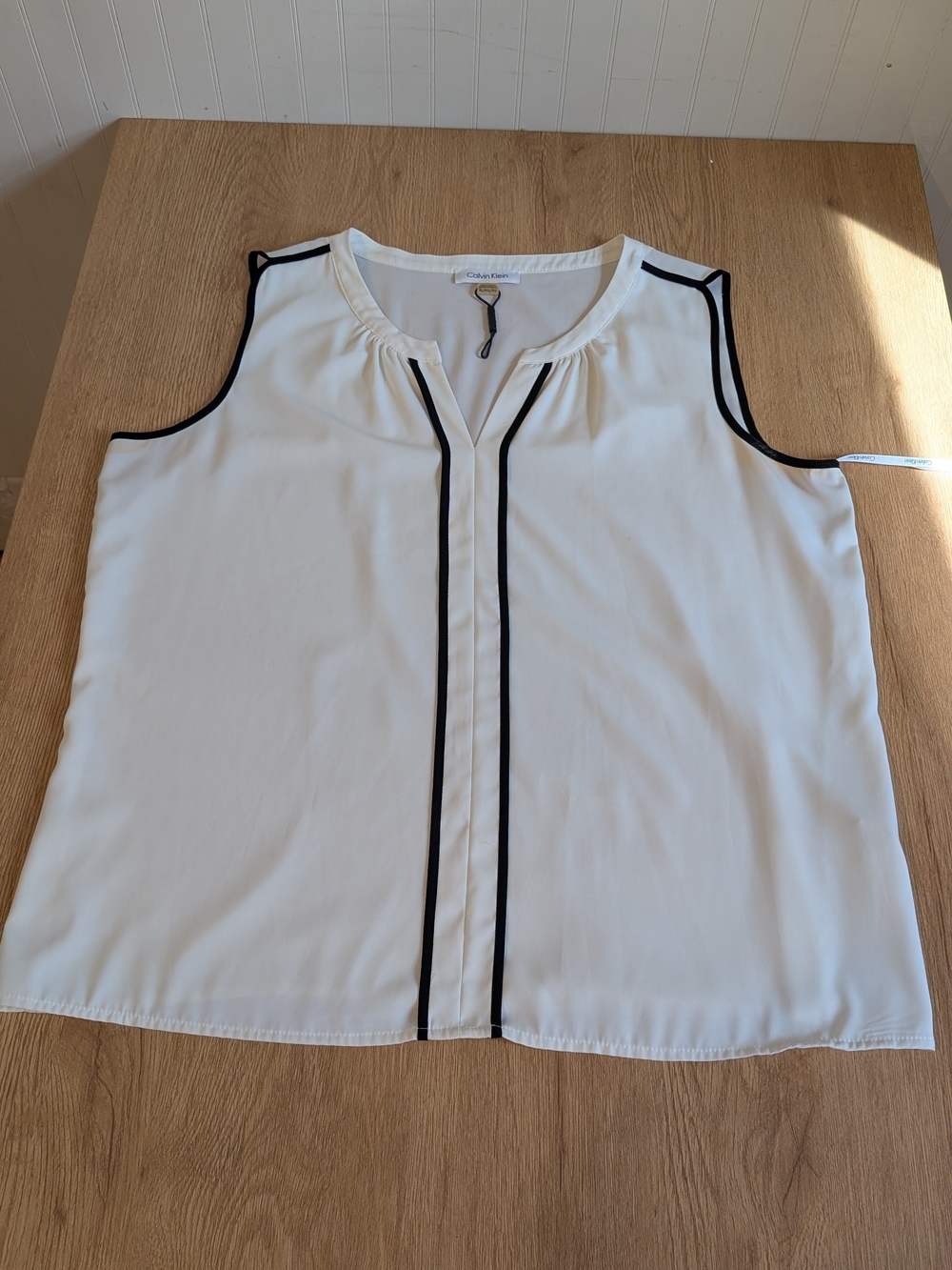 Calvin Klein White Sleeveless Blouse with Black Trim